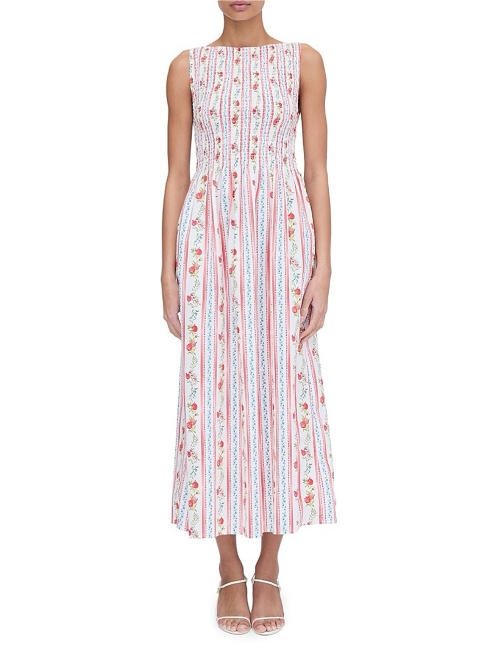 Caroline Constas Pomegranate Stripe Print Smocked dress NWT